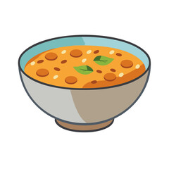 Cartoon Bowl of Soup with Toppings and Basil