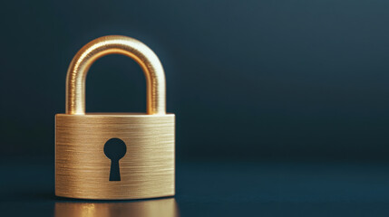 single golden padlock stands prominently against dark background, symbolizing security and protection