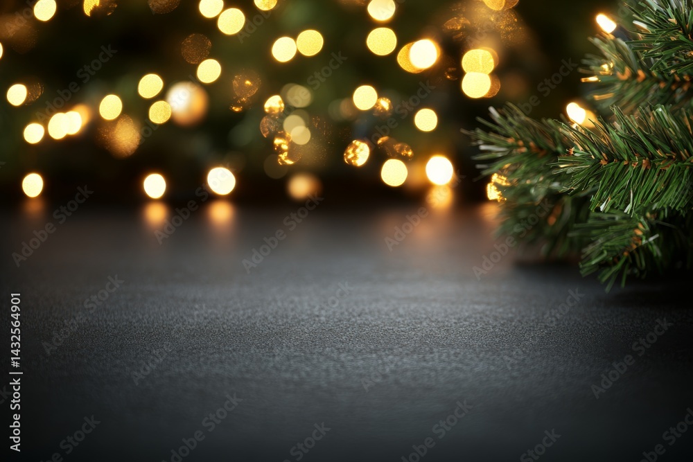 Poster dark and elegant christmas backdrop showcases soft glowing decorations, inviting personalization and