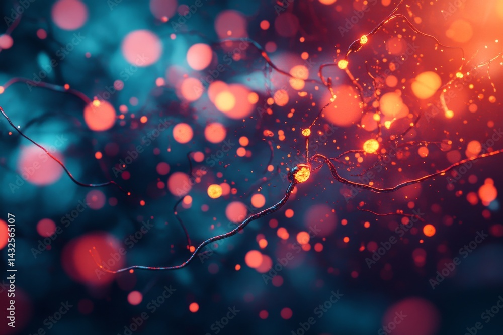 Poster This detailed rendering showcases glowing nerve cells and synapses, highlighting the complexity of neural networks in a mesmerizing dark blue setting