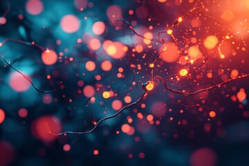 This detailed rendering showcases glowing nerve cells and synapses, highlighting the complexity of neural networks in a mesmerizing dark blue setting