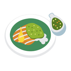 Cartoon Salmon Steak with sauce on a plate