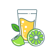 Bright lime juice glass with limes on black