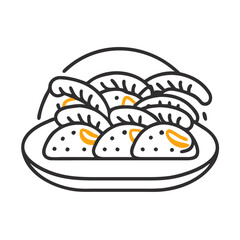 Dumplings in a plate graphic illustration on black