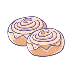 Sweet Cinnamon Rolls Dessert Cartoon Style Illustration