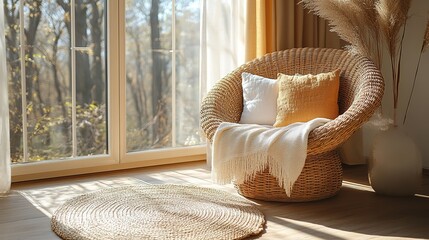 Cozy Wicker Chair by Sunny Window with Natural Decor