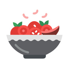Flat design bowl with fresh fruits and leaves