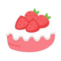 Cute Strawberry Cake Cartoon Illustration on Black Background