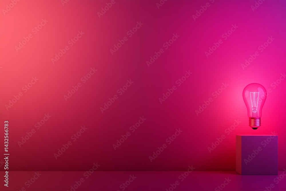 Poster A glowing lightbulb rests atop a sleek block, surrounded by a bold, colorful background, offering ample space for impactful messaging and creativity
