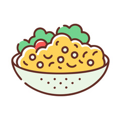 Bowl of delicious couscous salad cartoon illustration