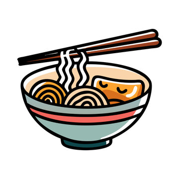 recommend clip art: Cute Bowl of Ramen Noodles with Chopsticks Illustration