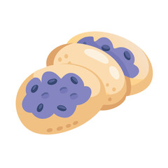 Cartoon cookies with blueberry jam illustration on black