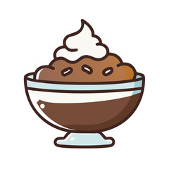 Chocolate pudding dessert with whipped cream illustration art