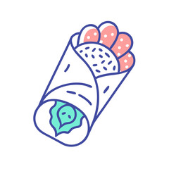 Colorful flat design illustration of a delicious burrito