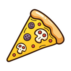 Cartoon Slice of Pizza with Skull and Mushrooms