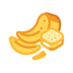 Illustration of cut banana pieces on a black background