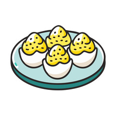 Deviled eggs illustration on plate against a black background