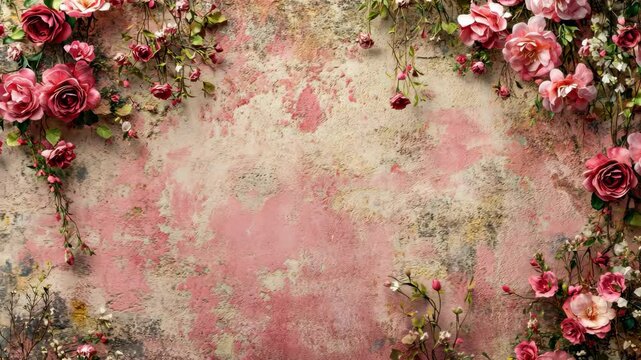 Pink roses border on textured background