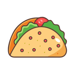 Cartoon Taco with Lettuce, Tomato, and Orange Shell
