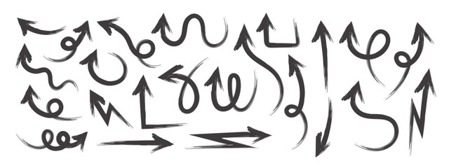 Hand Drawn Arrows Set vector collection,  Grunge arrow brush drawn, doodle symbols decorative element design illustration