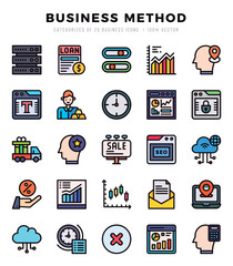 Business Method Icons Pack Lineal Color Style. Vector illustration.