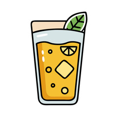 Refreshing Cartoon Style Lemonade with Ice and Mint