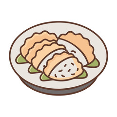 Plate of Gyoza Illustration, Asian Dumplings Vector Graphic