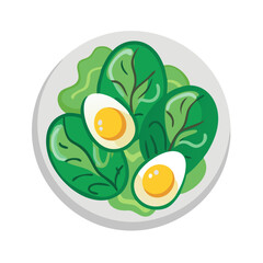 Healthy salad with spinach and boiled eggs illustration