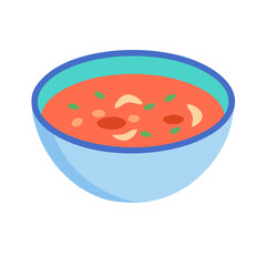 Cartoon Bowl of Red Soup with Greens and Pasta