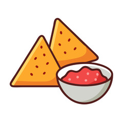 Nachos with salsa in a bowl illustration art