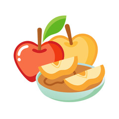 Red and yellow apples with apple sauce illustration