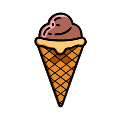 Cartoon Chocolate Ice Cream Cone isolated on Black