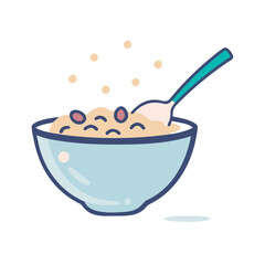 Cute bowl of oatmeal with spoon cartoon illustration