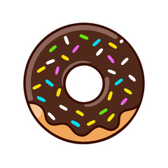Cartoon Chocolate Donut with Sprinkles on a Black Background