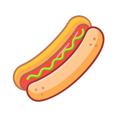 Cartoon hot dog with mustard and ketchup illustration