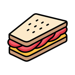 Isometric Sandwich Icon with Ham and Cheese Filling