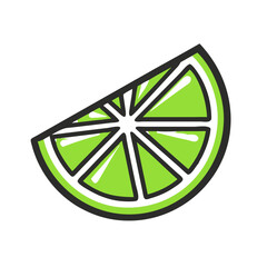 Lime wedge illustration on black background, fresh fruit