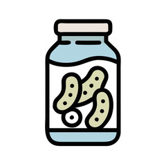 Cartoon jar of pickled cucumbers on black background