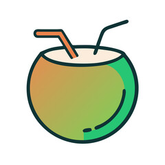 Coconut water cartoon icon with straws on black background