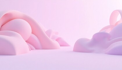 3D Abstract Pastel Cloud Landscape with Soft Sculpted Shapes