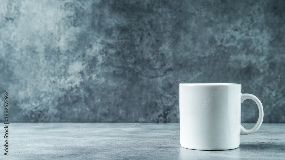 Aufkleber Plain white ceramic mug rests on a softly lit surface, highlighting its elegant design with gentle shadows and providing ample copy space on the right side