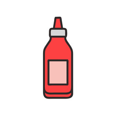 Red ketchup bottle with label icon on black