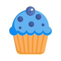 Blueberry Cupcake Vector Illustration on Black Background