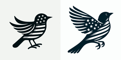 Fototapeta premium bird with american flag. Funny Animal Vector Clip art. Avian creature patriotic banner freedom usa icon.