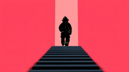 Firefighter Ascending Stairs  Courage  Emergency  Silhouette  Rescue  Minimalist