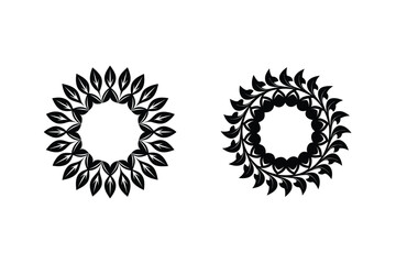Two Abstract Leaf Wreath Illustrations Elegant Botanical Circular Frame Designs Isolated