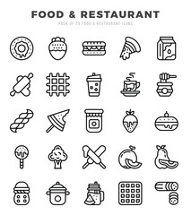 Food and Restaurant icons Pack. Lineal icons set. Food and Restaurant collection set.