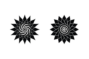 Two Abstract Floral Shapes Black And White Design Decorative Ornament Elements