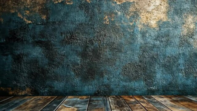 Rustic wooden floor against textured wall