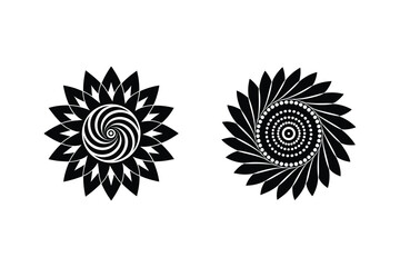 Two Abstract Floral Spirals In Black And White Graphic Design Elements